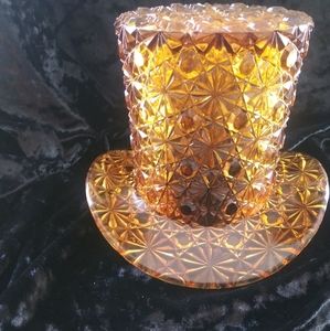 Vintage large amber glass top hat